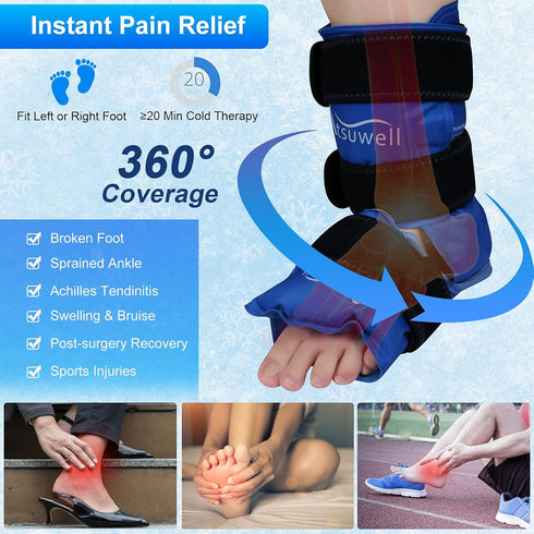 Atsuwell Ankle Foot Ice Pack Wrap for Instant Pain Relief, Reusable Gel Cold Pack for Injuries