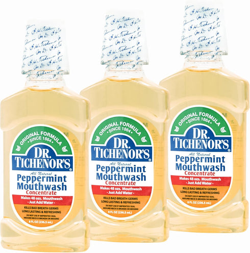 Dr. Tichenor's Peppermint Mouthwash Concentrate - Oral Rinse for Bad Breath, 8 Ounce (Pack of 3)