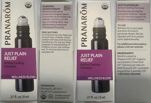 Pranarom Just Plain Relief Essential Oils, Organic Aromatherapy Blend with Lavender, Peppermint & Helichrysum, 8mL