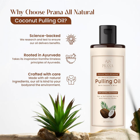 Prana Coconut Pulling Oil Mouthwash, 237ml/8 fl.oz, with Tongue Scraper, Ayurvedic Oil Pulling