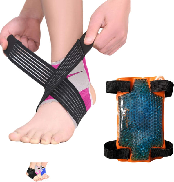 BodyMoves Kid's Ankle Brace Support PLUS Hot and Cold Ice Pack (Sweet Pink, SMALL for Little Kids)