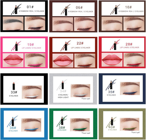 12Pcs Lot Set - 12 Colors Waterproof Eyeliner Pencil with Sharpener
