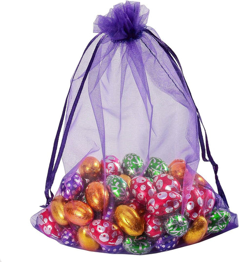 100pcs Organza Pouch Bag Drawstring 6"x9" 16x22cm Strong Gift Candy Bag for Jewelry Party Wedding Favor (Purple)