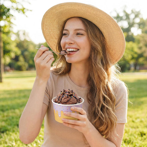 Jingmore 120 Pack 8 oz 5 Summer Ice Cream Paper Cups with Lids Disposable Ice Cream Bowls Paper Treat Dessert Cups