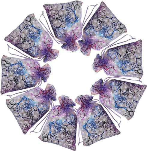 Stratalife 50PCS Organza Jewelry Gift Bag 4x6 Inches Purple Coralline Pattern Drawstring Pouches for Party Favor