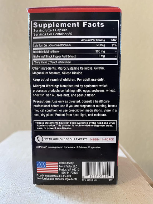 Force Factor DIM, 2-Pack, 300mg Pills to Decrease Estrogen in Men, Diindolylmethane Supplement, 60 Capsules