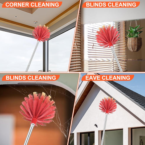 Cobweb Duster with Extension Pole, 59" Adjustable Stainless Steel Pole for High Ceilings and Home Cleaning