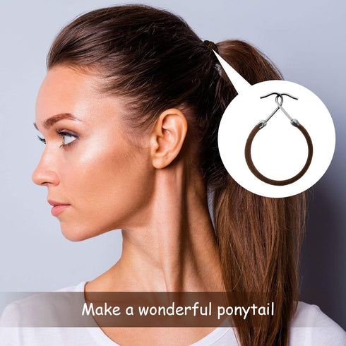 Hotop 15 Pieces Elastic Hook Hair Tie, Styling Ponytail Holder Hooks for Curly Long Hair (Brown)