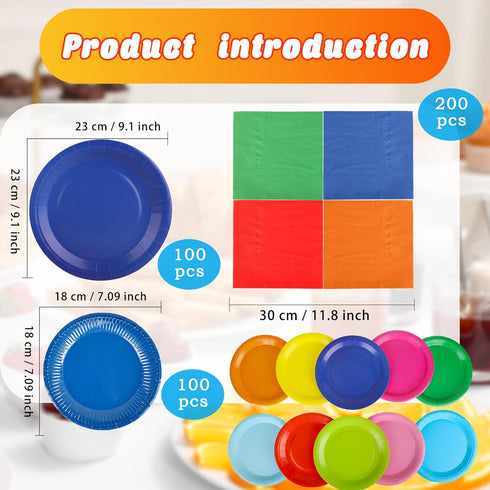 Medanera 400 Set 7 Inch 9 Inch 10 Pcs Colorful Paper Plates Tableware Includes and Rainbow Disposable Paper Plate