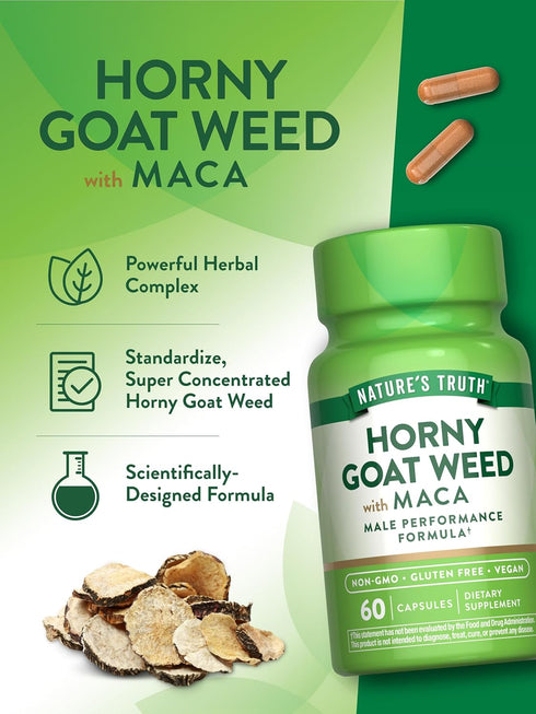 Nature's Truth Horny Goat Weed with Maca Supplement, 60 Count