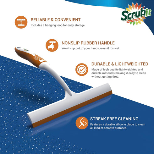 SCRUBIT Window and Shower Squeegee, Lightweight Cleaner for Windows, Glass, and Mirrors, Streak Free Cleaning Tool