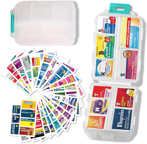 iouwei Large Pill Organizer with Medicine Labels - 7 Day Travel Daily Container,