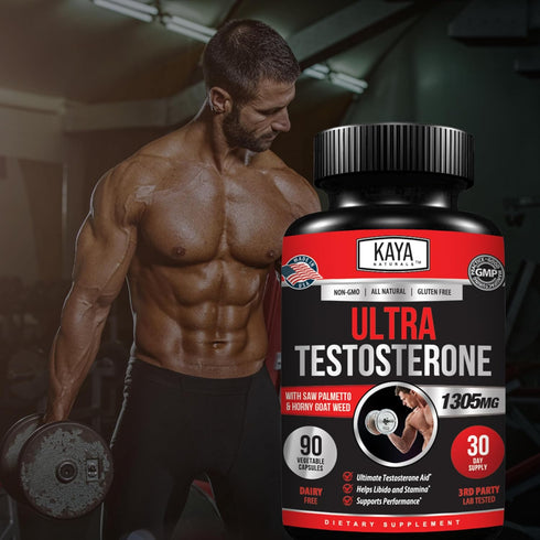 Kaya Naturals Ultra Testosterone - Men's Booster with Tongkat Ali, Horny Goat Weed, Tribulus - 90 Count