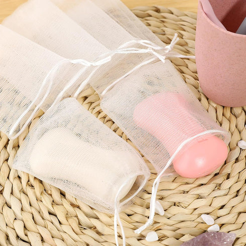 20 PCS Exfoliating Mesh Soap Saver Pouch Bags with Drawstring for Bath & Shower, Handmade Soap Bubble Net