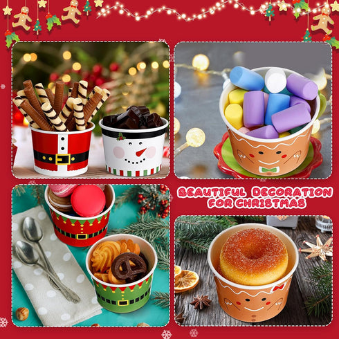 Zhehao 60 9 oz 6 Pcs Christmas Ice Cream Bowls and Paper Cups - Disposable Soup and Snack Cups for Picnic Party
