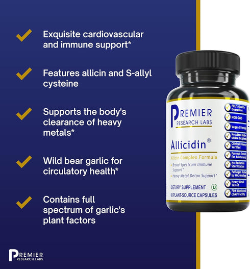Premier Research Labs Allicidin - Garlic Allicin Supplement for Immune Support - Odorless Garlic Capsules, 60 Vegetarian