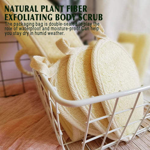 Natural Loofah Sponge Exfoliating Body Scrubber (3 Pack), Eco-Friendly Biodegradable Shower Luffa Sponge for Women and