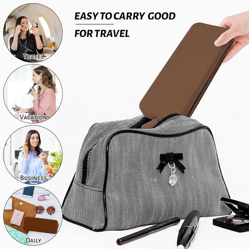 Sakolla Travel Makeup Brush Holder, Silicone Makeup Bag with Zipper Pouch for Organizing Cosmetics and Pencils