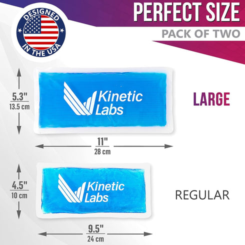 Kinetic Labs Reusable Gel Ice Packs for Injuries (2 Pack) - Flexible Hot Cold Packs 11" x 5.3" for Back, Neck, Knee,