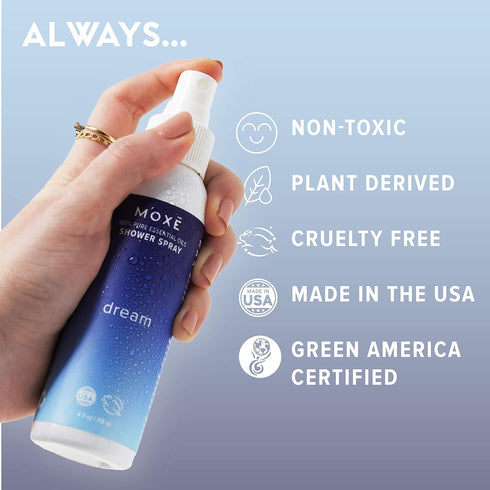MOXE Shower Mist, Spa Steam Spray with Natural Essential Oils for Tension Relief (Dream, 4 Fl Oz)