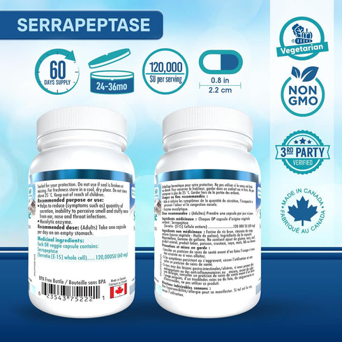 Bio Absorb Serrapeptase Supplement 120000 Units (SPU), High Potency Enzyme, 60-Day Supply, Delayed Release Vegetarian Capsules (DRcaps) for Maximum Absorption