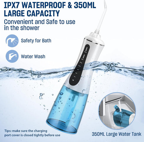 Cordless Water Dental Flosser for Teeth, 350ML Portable Irrigator with 5 Modes, IPX7 Waterproof