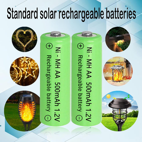 Lombaour 1.2 500mAh Lights(12 Volts AA Solar Long Life Rechargeable Green Batteries,Double A Nickel Metal Hydride Solar