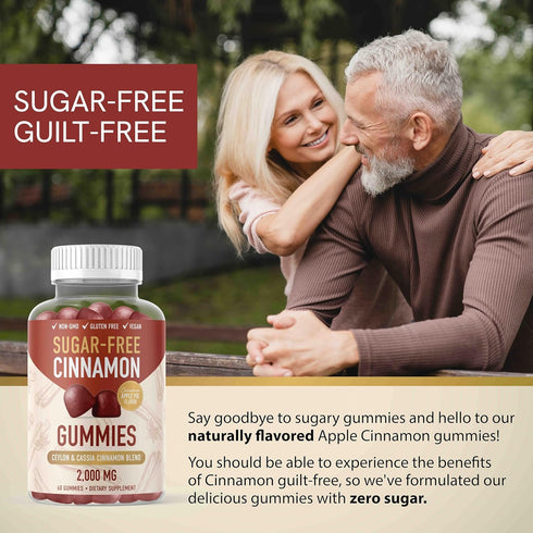Sugar-Free Cinnamon Gummies 2000MG - 60 Vegan Non-GMO Chews with Ceylon Cinnamon & Chromium for Guilt-Free Flavor