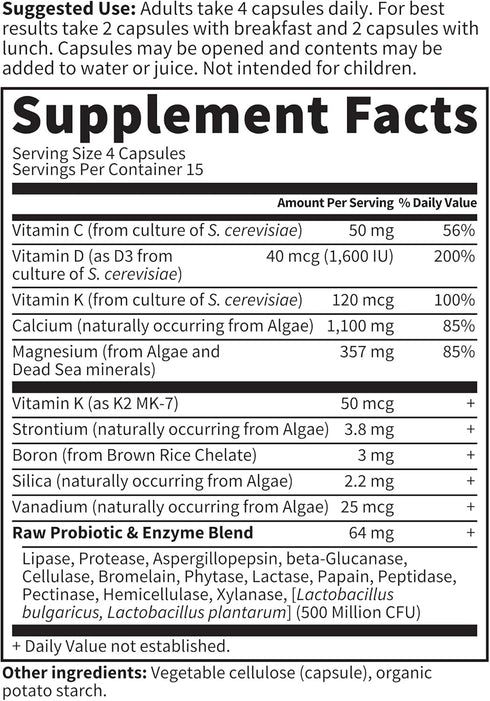 Garden of Life Raw Calcium Supplement for Women & Men, Vitamin Code with Magnesium, K2, D3, C, Probiotics, 60 Capsules