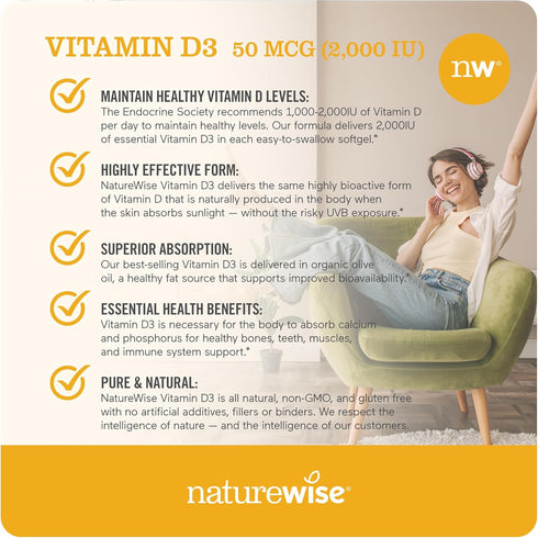 NatureWise Vitamin D3 2000iu (50 mcg), 30 Count Mini Softgel, Immune Support, Non-GMO, Gluten Free in Cold-Pressed