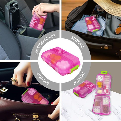 Pill Organizer with Medicine Labels - Travel Daily Mini Medication Organizer, 7 Day Pill Case in Pink with 161 Labels