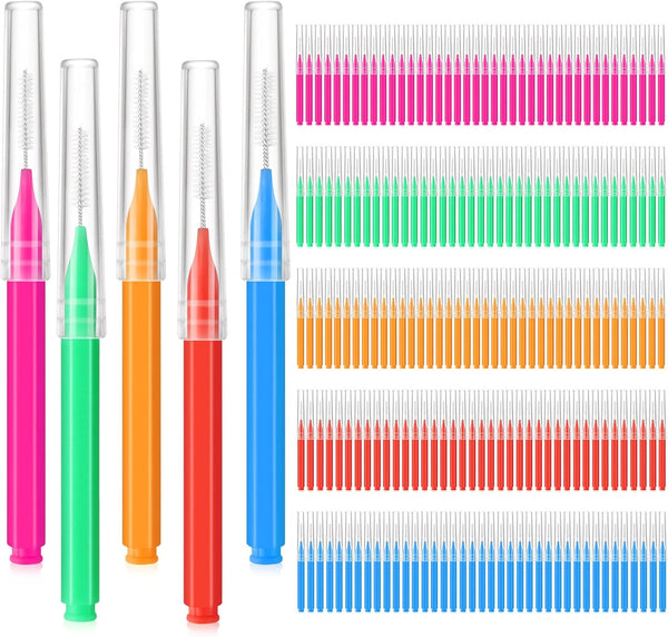 200 Pcs Interdental Brushes Braces Brush for Cleaner, 5 Colors, 5 Sizes, Soft Dental Tooth Flossing Head