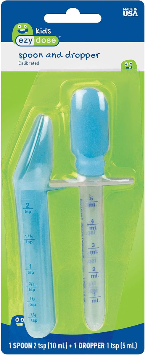 EZY DOSE Kids Oral Liquid Medicine Dropper and Spoon Kit, 5mL/1 TSP Capacity, 2 Piece Set, Color May Vary