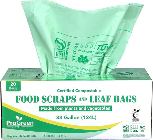 ProGreen Compost Bags 33 Gallon Compostable Trash Bags, Extra Thick 1.1 Mil, Compost