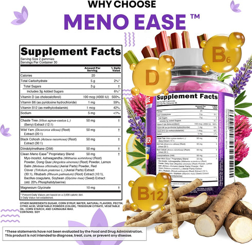 Gummies D3, B6 B12 Menopause Supplement for Women with Black Cohosh, Wild Yam, DIM, Magnesium, Red Clover Chasteberry