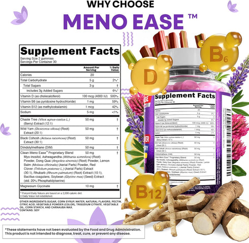 Gummies D3, B12, B6 Menopause Supplement For Women with Black Cohosh, Wild Yam Magnesium, Red Clover For Menopause