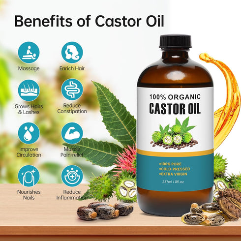 TJJSNA 50 Pack 8oz Pack Organic Castor Oil Patches Kit with Cold Pressed, Hexane Free Castor Oils Organic - Easy to Use