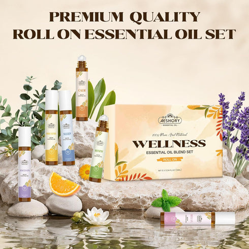 Set,Gifts Essential Oils Roll On for Mom & Wife (Calm, Relax, Breathe, Focus on, Sleep, Renew), Natural Aromatherapy