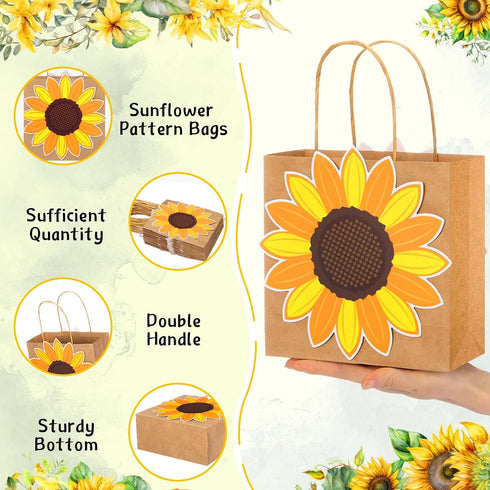 MotiMind 18 Summer Pcs Sunflower Party Gift Bags with Handles Sunflower Paper Goodie Bag for Birthday Party Favor