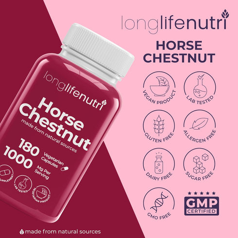 Horse Chestnut Extract 500mg - 180 Vegetarian Capsules, Organic Supplement for Daily Wellness & Circulation, 3-Month