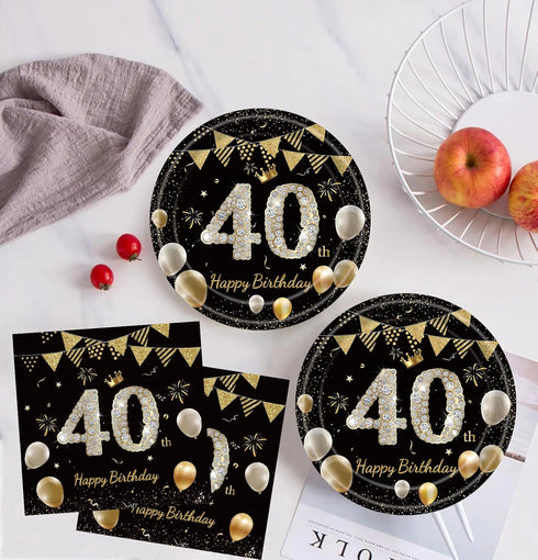 MMOONN 40th Napkins,40th 20 Birthday Party Paper Plates and Themed Birthday Anniversary Party Decorations Dinnerware