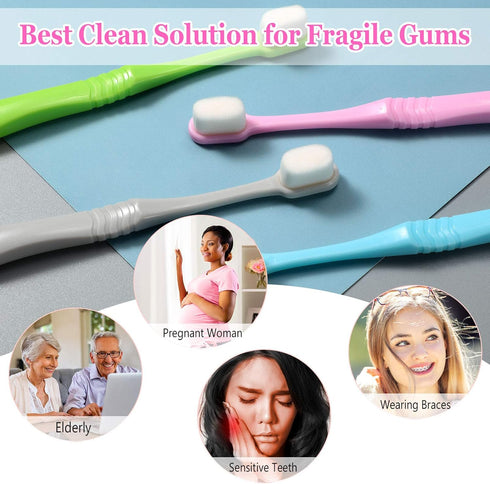 4 Pieces Soft Micro-Nano Manual Toothbrush - Extra Soft Bristles for Fragile Gums, Adult Kid Children (Blue & Pink)