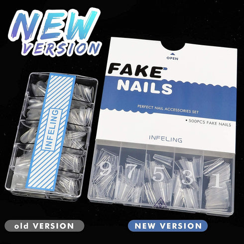 INFELING Clear Coffin Nail Tips - 500pcs Half Cover Ballerina French Nail Tips with Box for Acrylic Nails