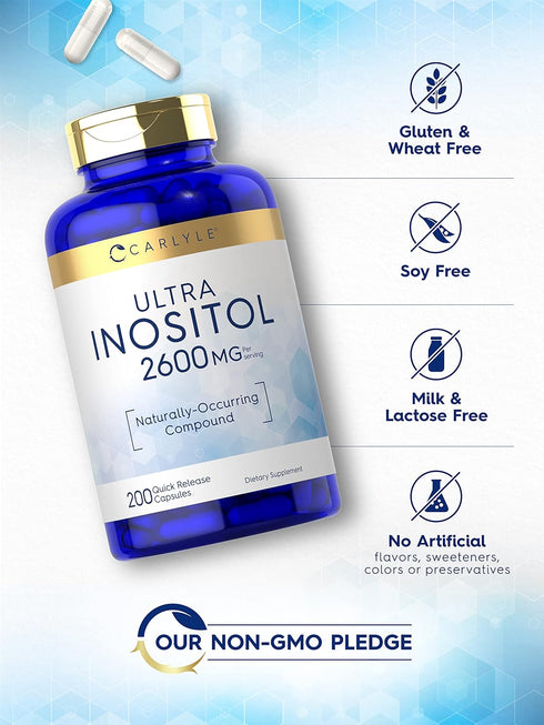 Carlyle Inositol Capsules 2600mg | 200 Count | Non-GMO, Gluten Free Myo-Inositol Supplement