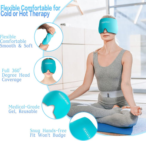 General Medi Cold Therapy Headache & Migraine Ice Wrap Cap, Blue Hat for Puffy Eyes, Tension, Sinus & Stress Relief