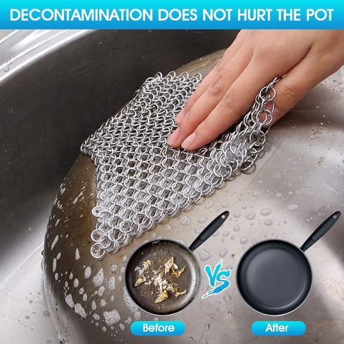 Cast Iron Cleaner 6"x6.3" 316L Stainless Steel Chainmail Scrubber for Griddle, Skillet, Dutch Oven, Wok