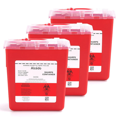 Alcedo Sharps Container, 2 Quart (3-Pack), Biohazard Needle and Syringe Disposal, Medical Grade