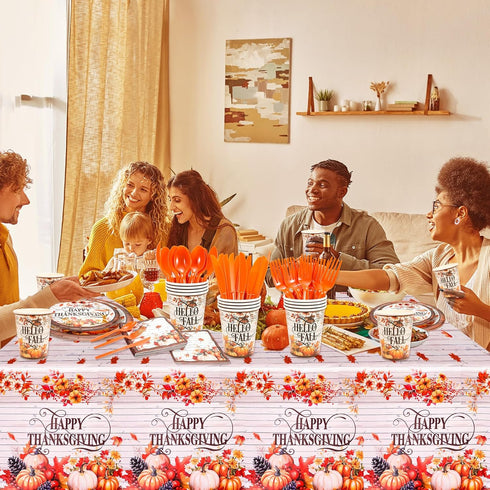 Set, Set HOWAF Thanksgiving Dinnerware Fall Maple Leaves Disposable Tableware Plates Napkin Tablecloth Knifes Forks