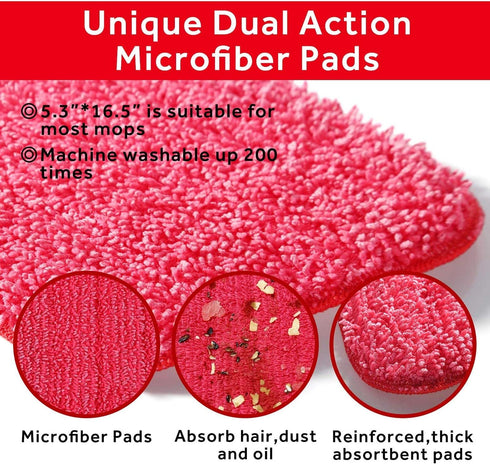 16.5 Inch Mop Pads Refills, 3 Pack Microfiber Reusable Replacement Mop Pads for Wet or Dry Floor Cleaning, Red Cloth