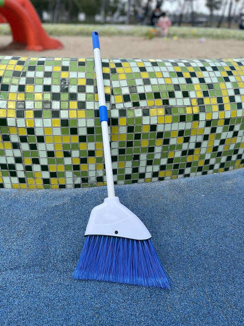 Small Broom - Indoor or Outdoor Portable Broom with Adjustable Handle for Housekeeping and Pet Nest (White&Blue)